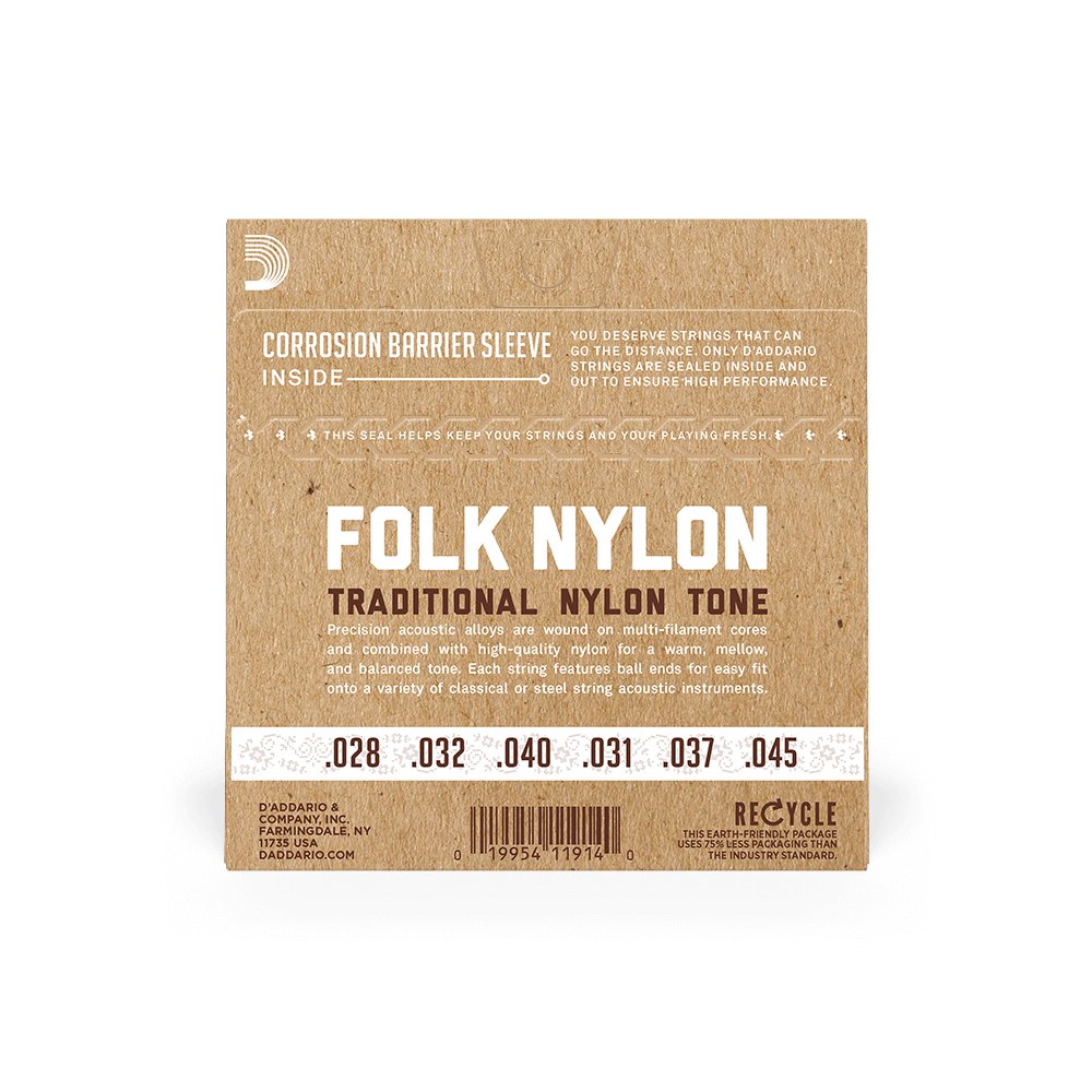 D'addario - Folk Nylon Ball End - Silver Plated Wrap - Nylon Core - Clear Nylon Trebles ball end - La Boîte Musicale - Classical Guitar Strings - D'addario -