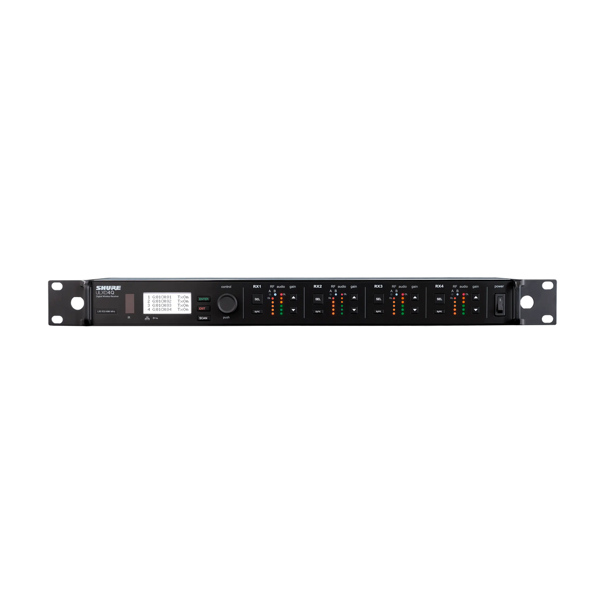 Shure ULXD4Q-G57 - Quad ULX-D Wireless Receiver with 1/2 Wave Antennas - product view 1