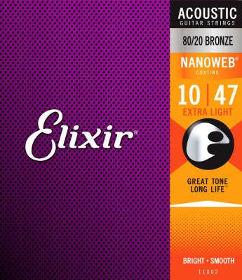 Elixir strings acoust 80/20 Nano Extra Light 10 - 47 - La Boîte Musicale - Acoustic Guitar Strings - Elixir -