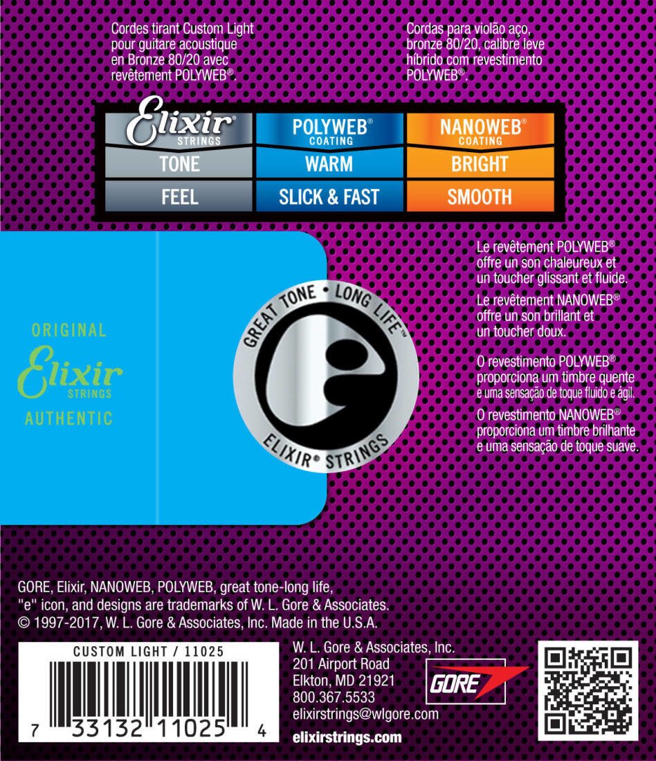 Elixir strings acoust 80/20 Poly Custom 11/52 - La Boîte Musicale - Acoustic Guitar Strings - Elixir -