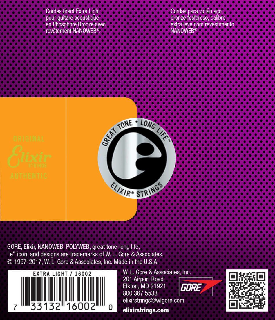 Elixir strings acoust Phos Nano Extra Light 10 - 47 - La Boîte Musicale - Acoustic Guitar Strings - Elixir -