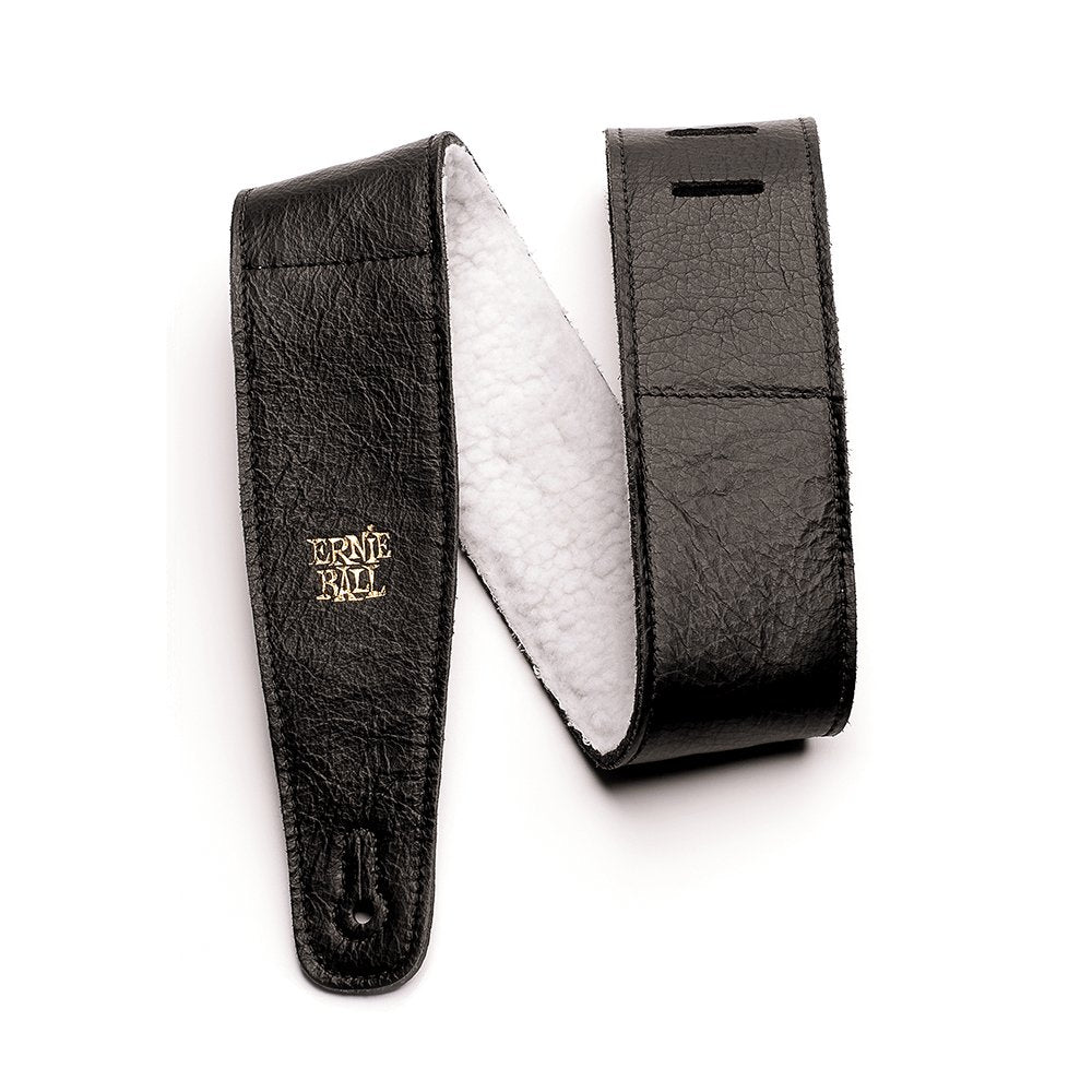 Ernie Ball - 2.5in Italian Leather w/Fur Padding Guitar Strap/Bass Strap - Black - La Boîte Musicale - Ernie Ball -