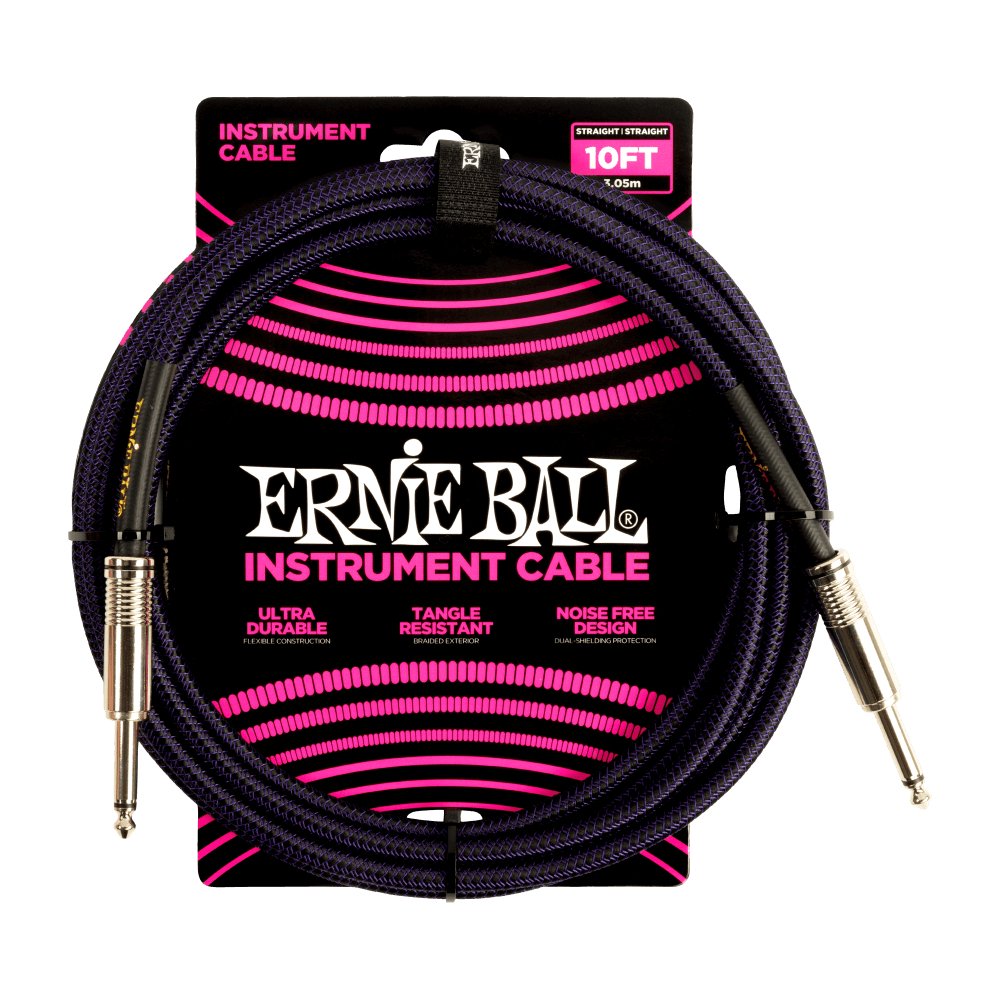 Ernie Ball - Braided instrument Cable Straight/Straight 10FT - Purple / Black - La Boîte Musicale - Instruments Cables - Ernie Ball -