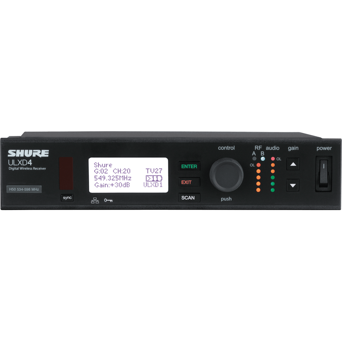 Shure ULXD4-H50 - Single ULX-D Wireless Receiver with 1/2 Wave Antennas - product view 1