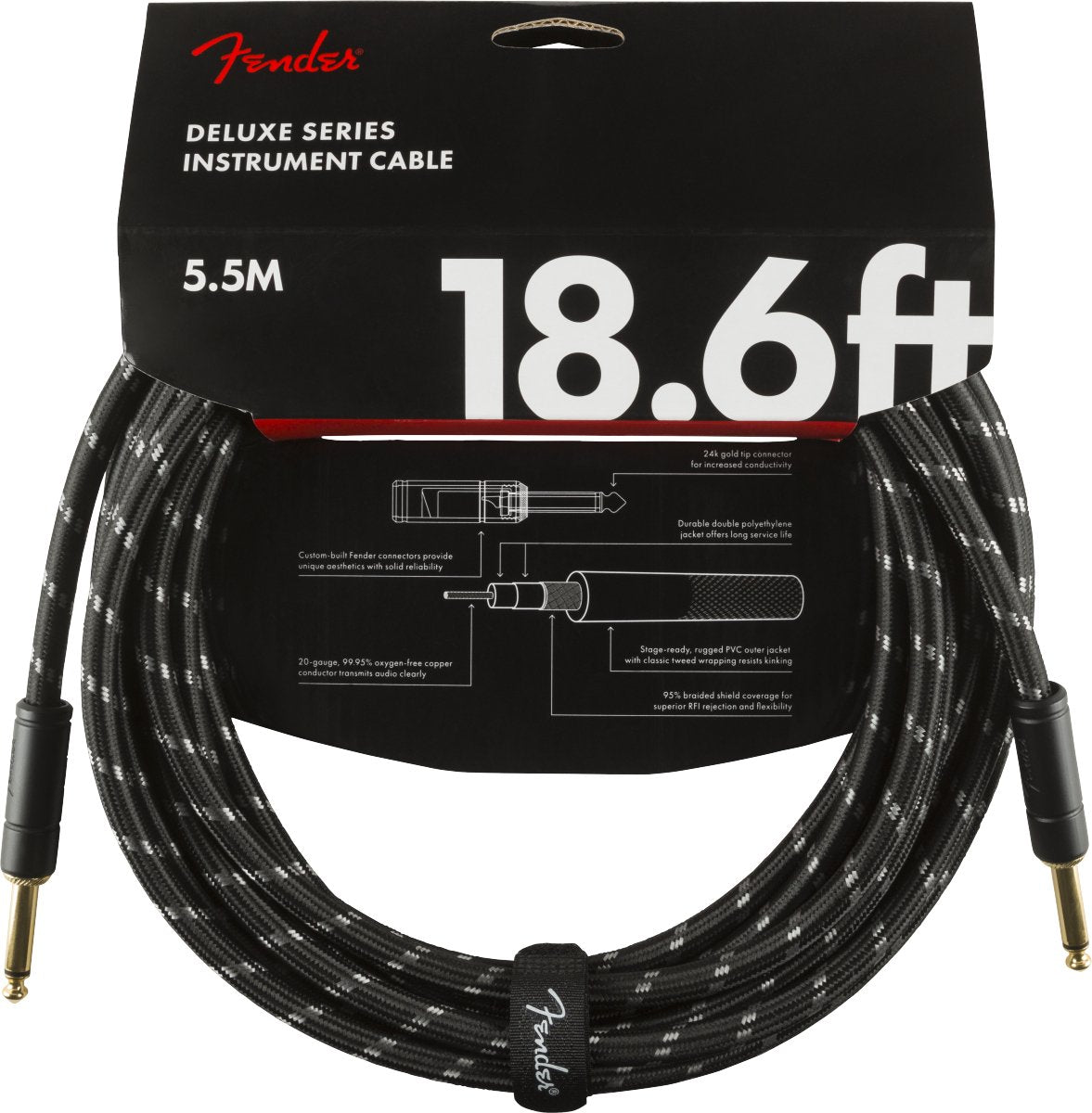 Fender - Deluxe Series Instrument Cable - Straight/Straight - 18.6' - Black Tweed - La Boîte Musicale - La Boîte Musicale -