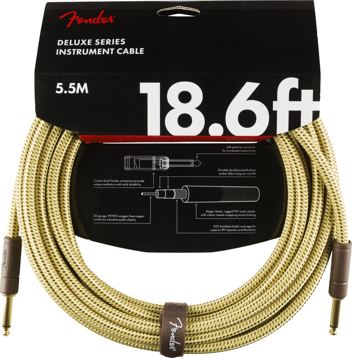 Fender - Deluxe Series Instrument Cable - Straight/Straight - 18.6' - Tweed - La Boîte Musicale - La Boîte Musicale -