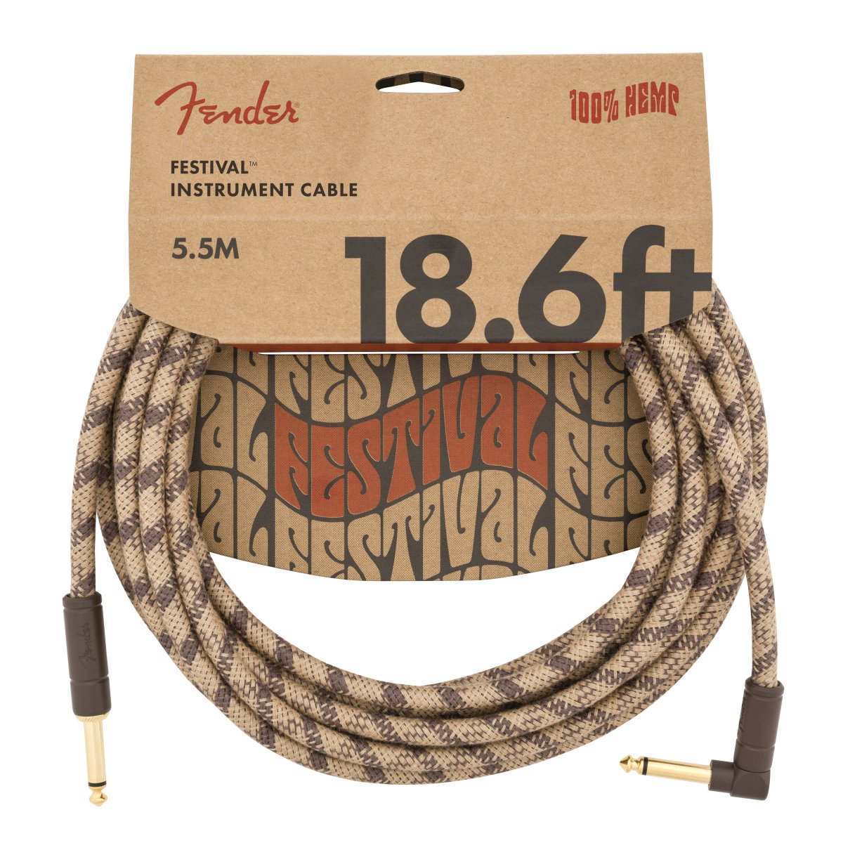 Fender - Festival Instrument Cable - Straight/Angle - 18.6' - Pure Hemp - Brown Stripe - La Boîte Musicale - La Boîte Musicale -