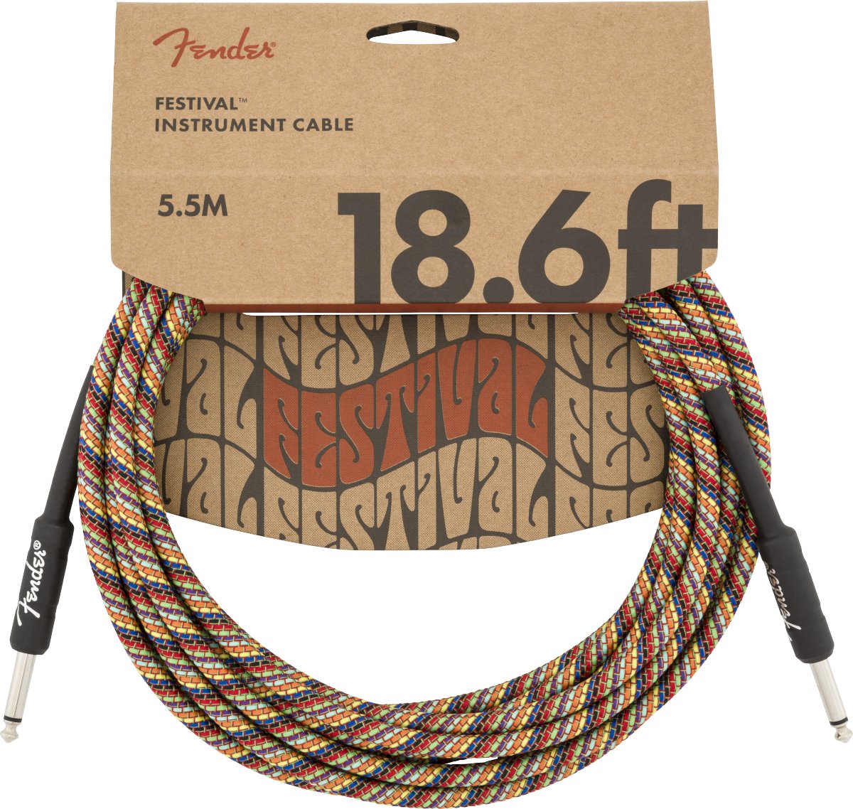 Fender - Festival Instrument Cable - Straight/Straight - 18.6' - Pure Hemp - Rainbow - La Boîte Musicale - La Boîte Musicale -