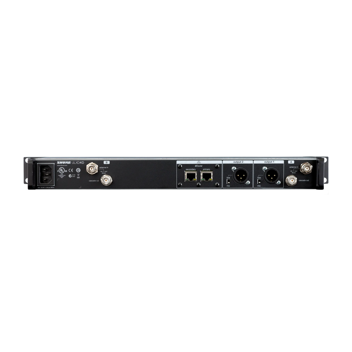 Shure ULXD4D-V50 - Dual ULX-D Wireless Receiver with 1/4 Wave Antennas - VHF - product view 2