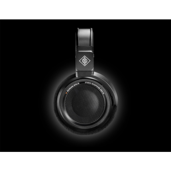 Side view of the Neumann NDH headphones showcasing the precision-engineered metal grille, designed for optimal acoustic performance and a refined aesthetic.