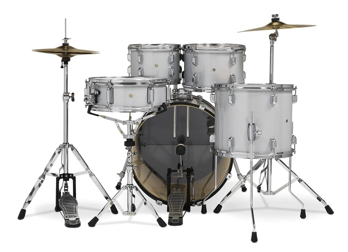 PDP - Center Stage 5 - piece Complete Drum Set with Cymbals & Throne - Diamond White Sparkle - La Boîte Musicale - Acoustic Drum - PDP -