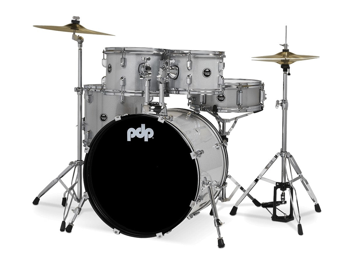 PDP - Center Stage 5 - piece Complete Drum Set with Cymbals & Throne - Diamond White Sparkle - La Boîte Musicale - Acoustic Drum - PDP -