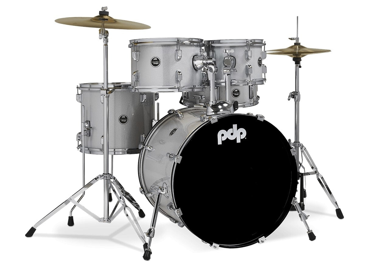 PDP - Center Stage 5 - piece Complete Drum Set with Cymbals & Throne - Diamond White Sparkle - La Boîte Musicale - Acoustic Drum - PDP -