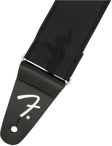 Fender -  WeighLess™ Running Logo Strap, Black/Black, 2"