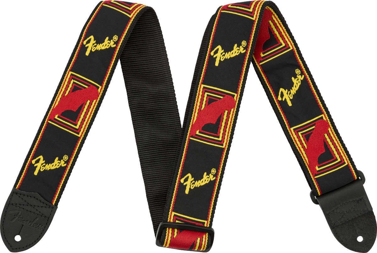 Fender - Monogrammed Strap, Black/Yellow/Red, 2"