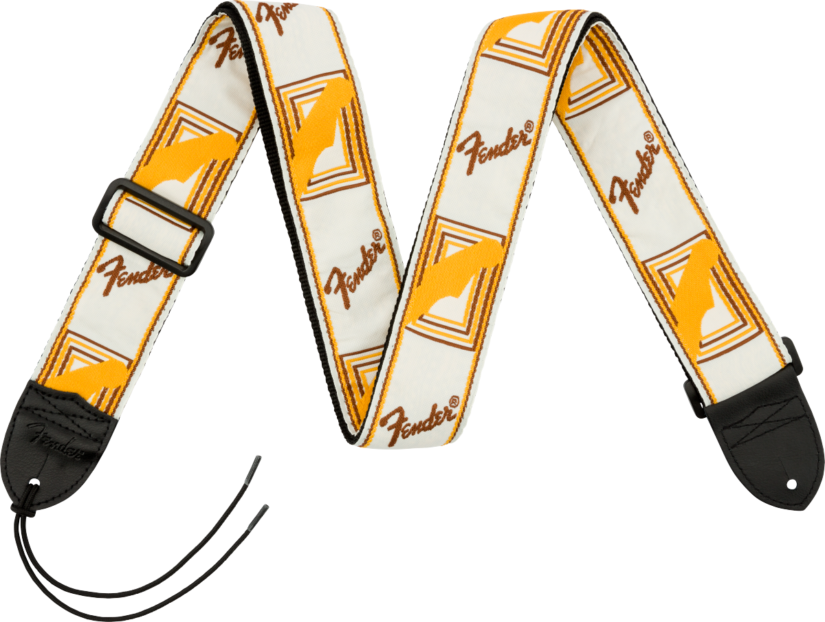 Monogrammed Strap, White/Brown/Yellow, 2"