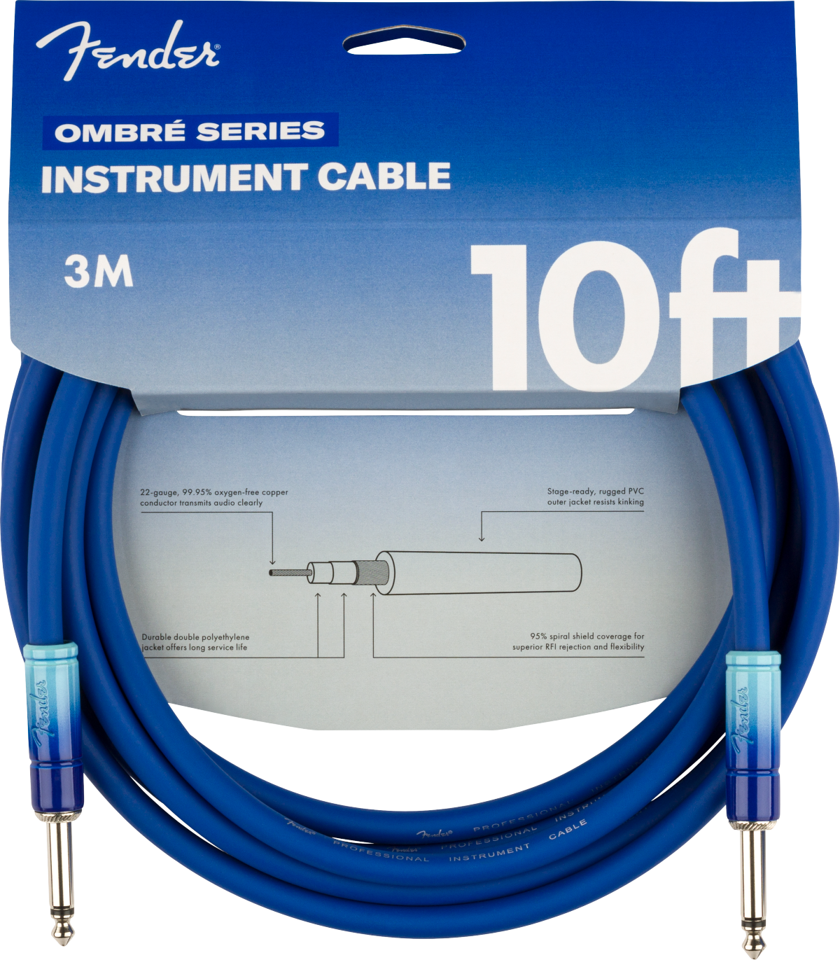 Fender - Ombré Instrument Cable, Straight/Straight, 10', Belair Blue