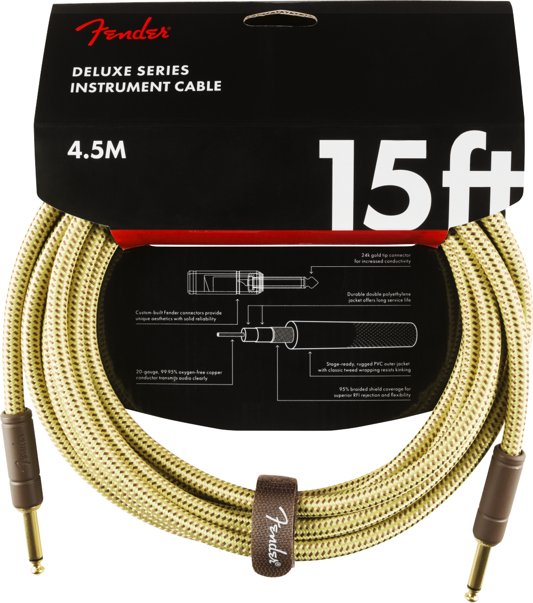 Fender -  Deluxe Series Instrument Cable, Straight/Straight, 15', Tweed