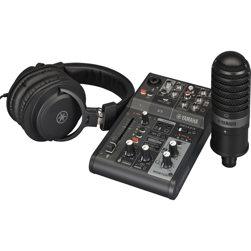 Yamaha AG03MK2 3-Channel Mixer/Interface Live Streaming Pack With Microphone and Headphones (Black)
