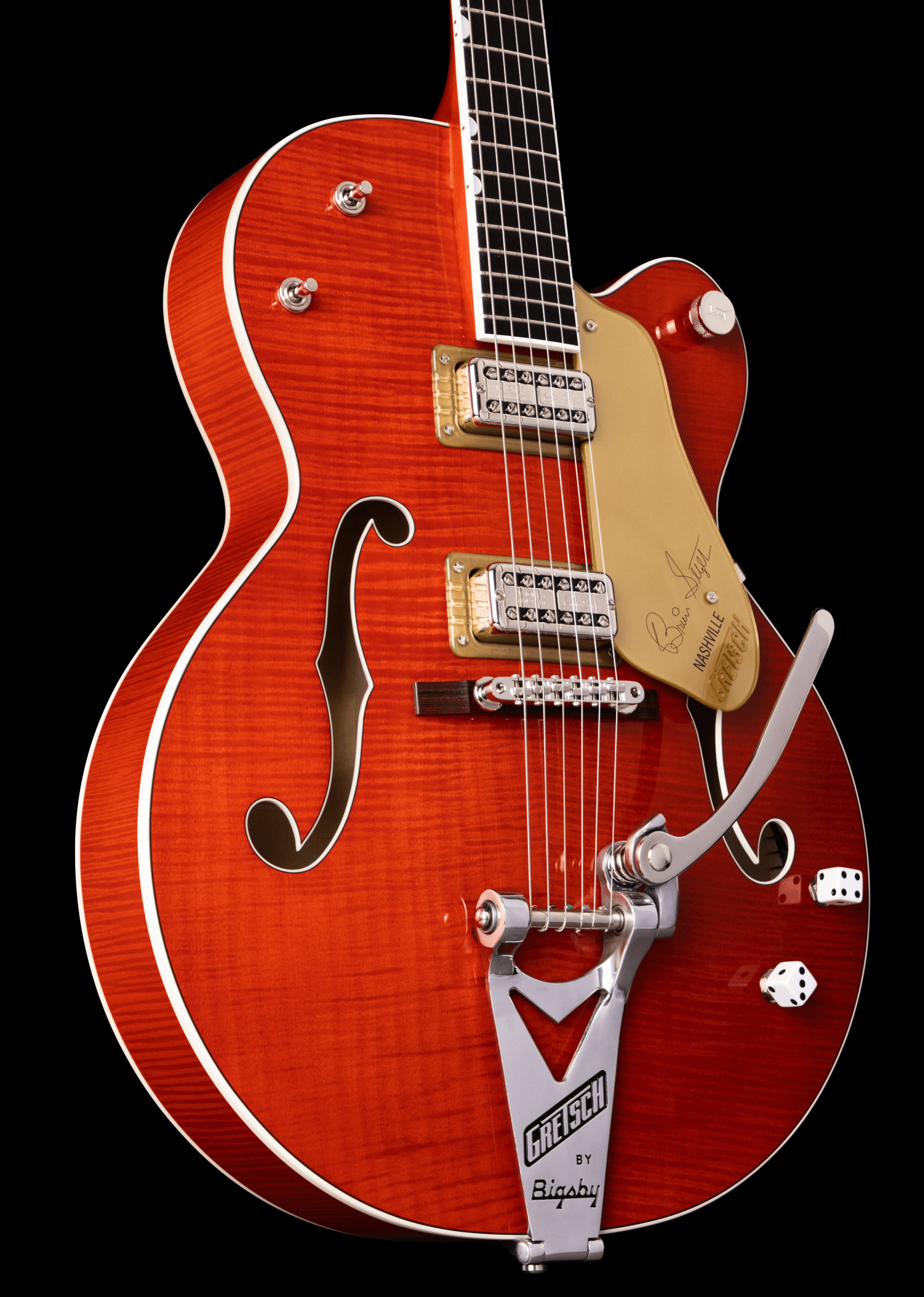Gretsch G6120TFM-BSNV Brian Setzer Signature Nashville® Hollow Body with Bigsby® and Flame Maple, Ebony Fingerboard, Orange Stain