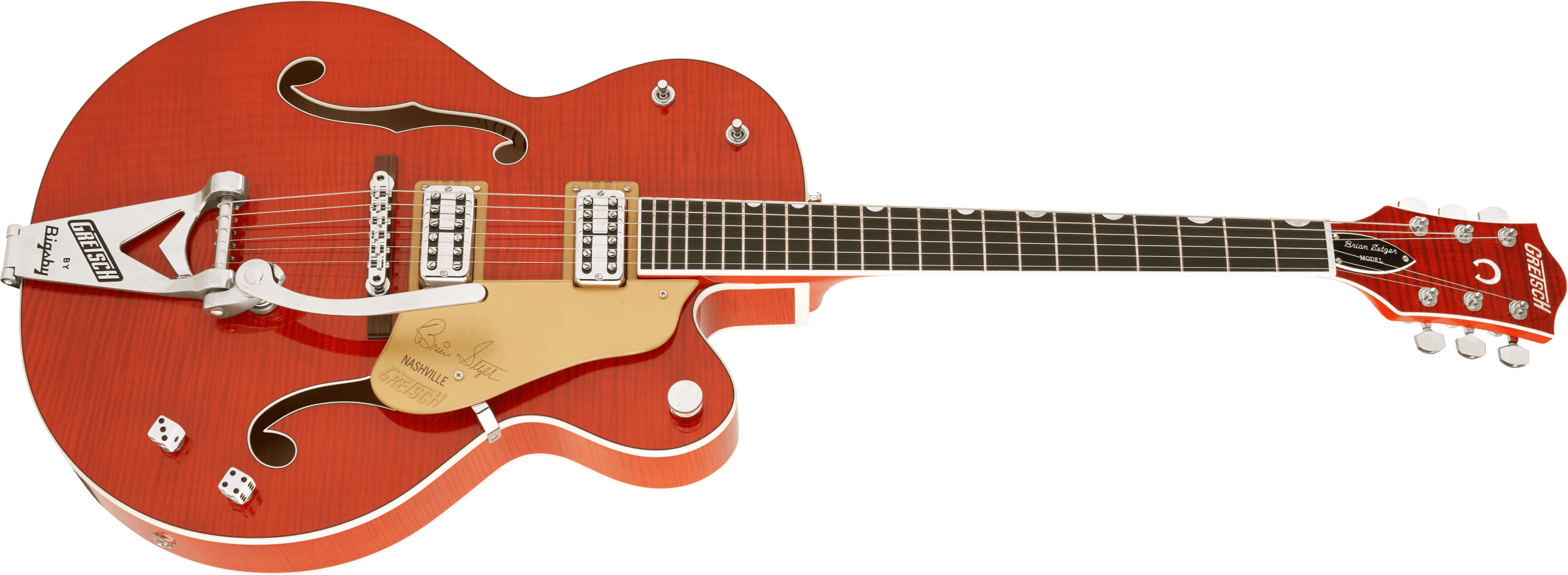 Gretsch G6120TFM-BSNV Brian Setzer Signature Nashville® Hollow Body with Bigsby® and Flame Maple, Ebony Fingerboard, Orange Stain