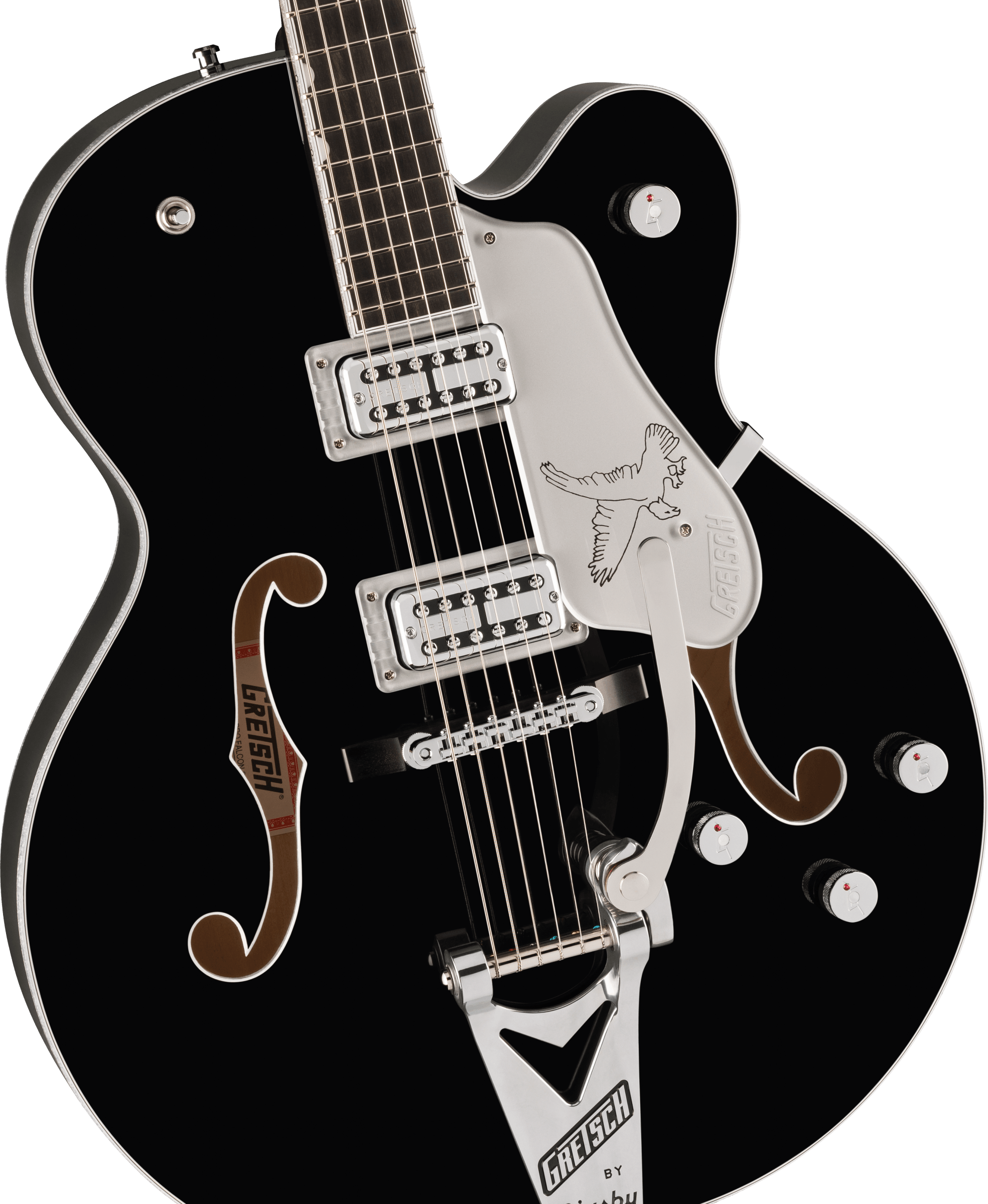 Gretsch Falcon™ Hollow Body with String-Thru Bigsby® and Chrome Hardware, Ebony Fingerboard, Black