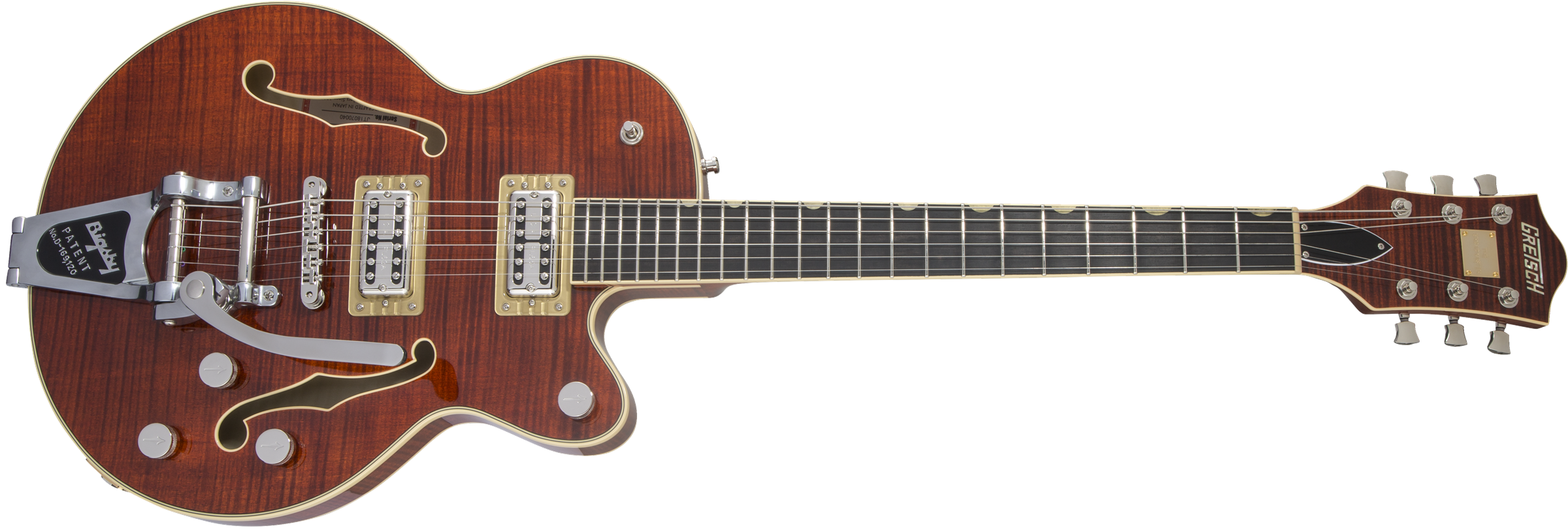 Gretsch G6659TFM Players Edition Broadkaster® Jr. Center Block Single-Cut with String-Thru Bigsby® and Flame Maple, Ebony Fingerboard, Bourbon Stain
