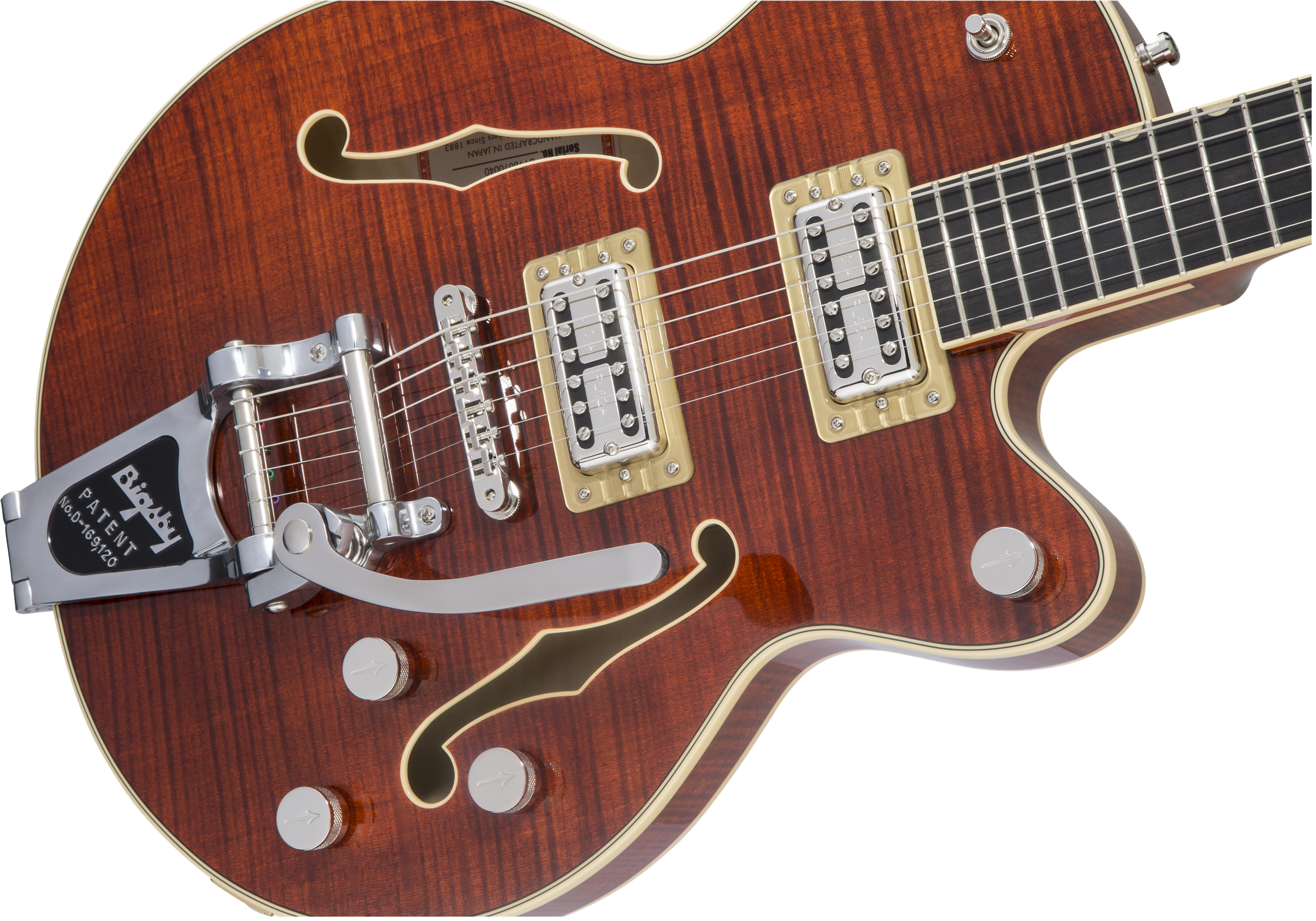 Gretsch G6659TFM Players Edition Broadkaster® Jr. Center Block Single-Cut with String-Thru Bigsby® and Flame Maple, Ebony Fingerboard, Bourbon Stain