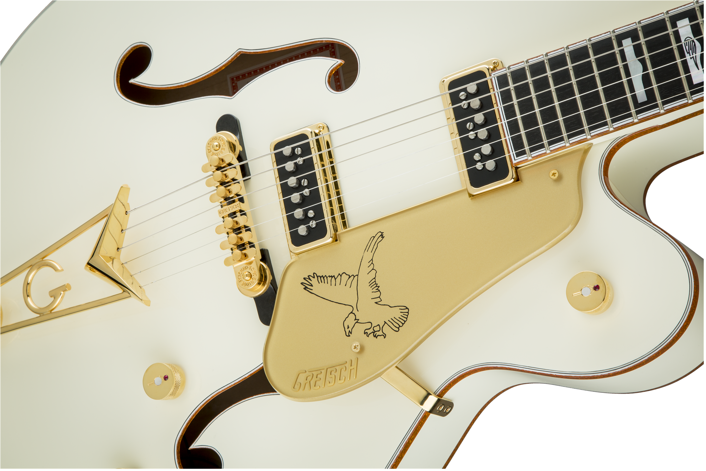 Gretsch G6136-55 Vintage Select Edition '55 Falcon™ Hollow Body with Cadillac Tailpiece, TV Jones®, Solid Spruce Top, Vintage White, Lacquer