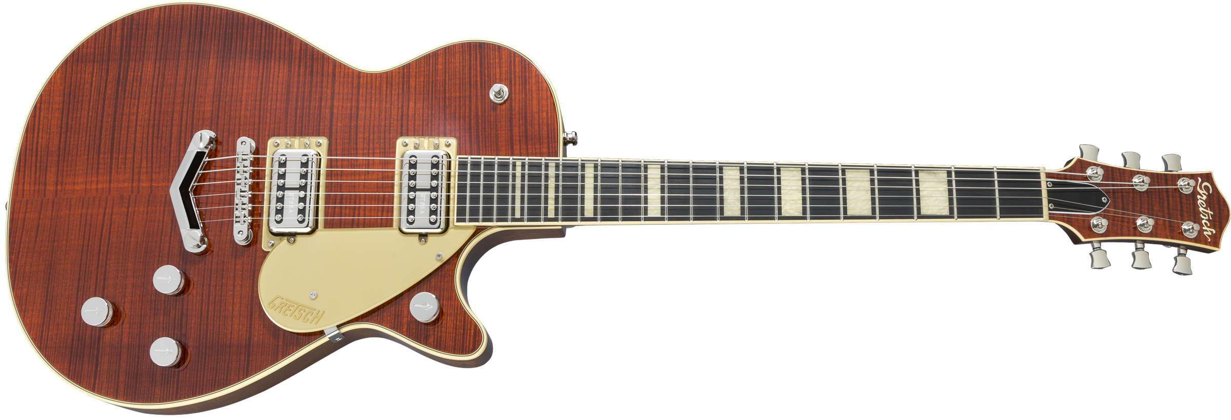 Gretsch G6228FM Players Edition Jet™ BT with V-Stoptail and Flame Maple, Ebony Fingerboard, Bourbon Stain