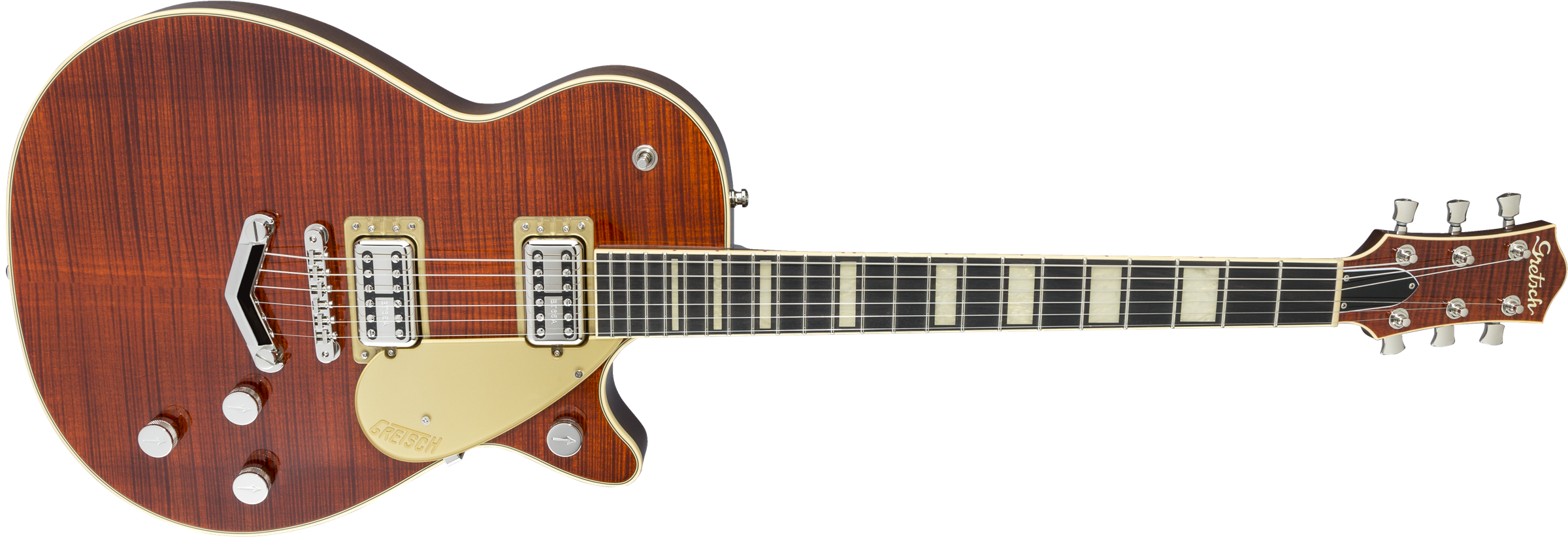 Gretsch G6228FM Players Edition Jet™ BT with V-Stoptail and Flame Maple, Ebony Fingerboard, Bourbon Stain