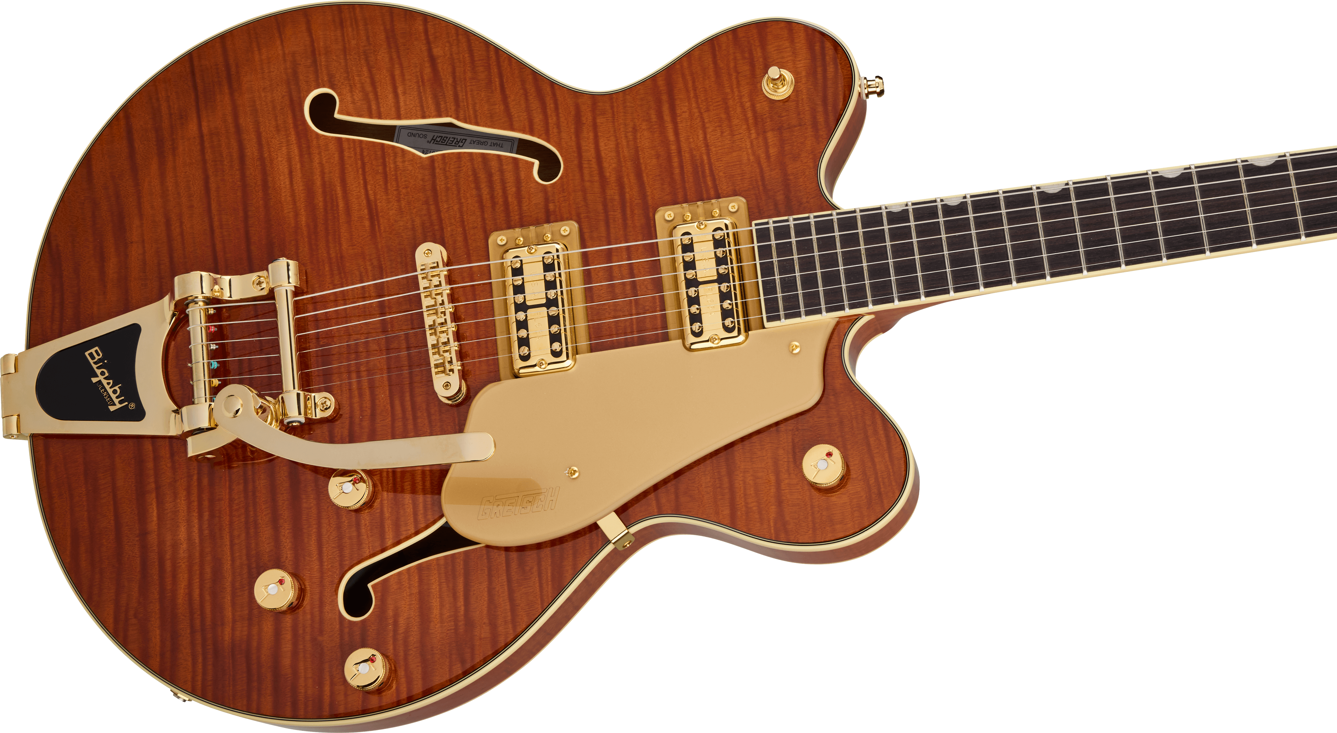 Gretsch Electromatic® LTD Flame Okoume Broadkaster® Double-Cut with Bigsby®, Rosewood Fingerboard, Roundup Orange