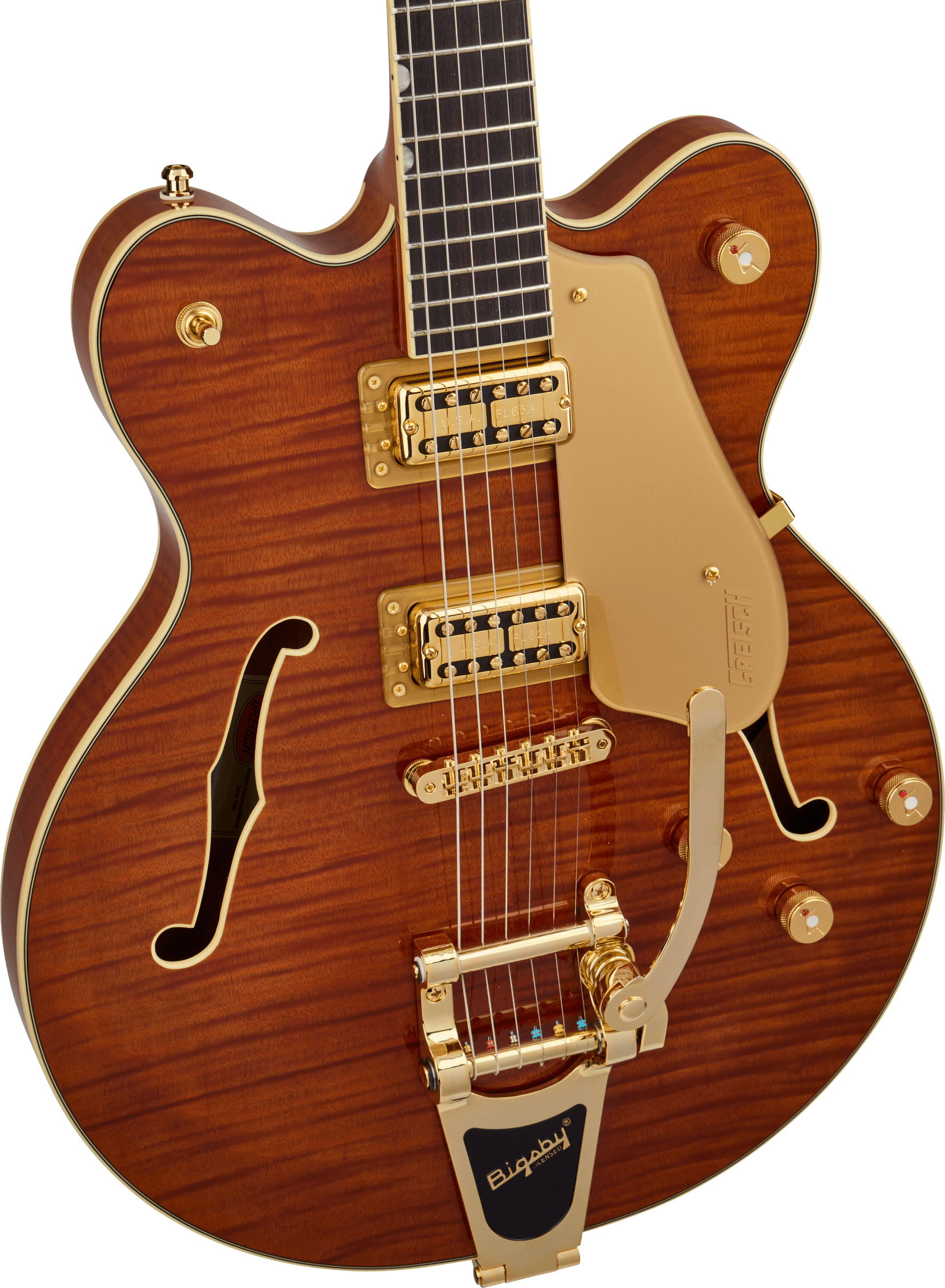 Gretsch Electromatic® LTD Flame Okoume Broadkaster® Double-Cut with Bigsby®, Rosewood Fingerboard, Roundup Orange