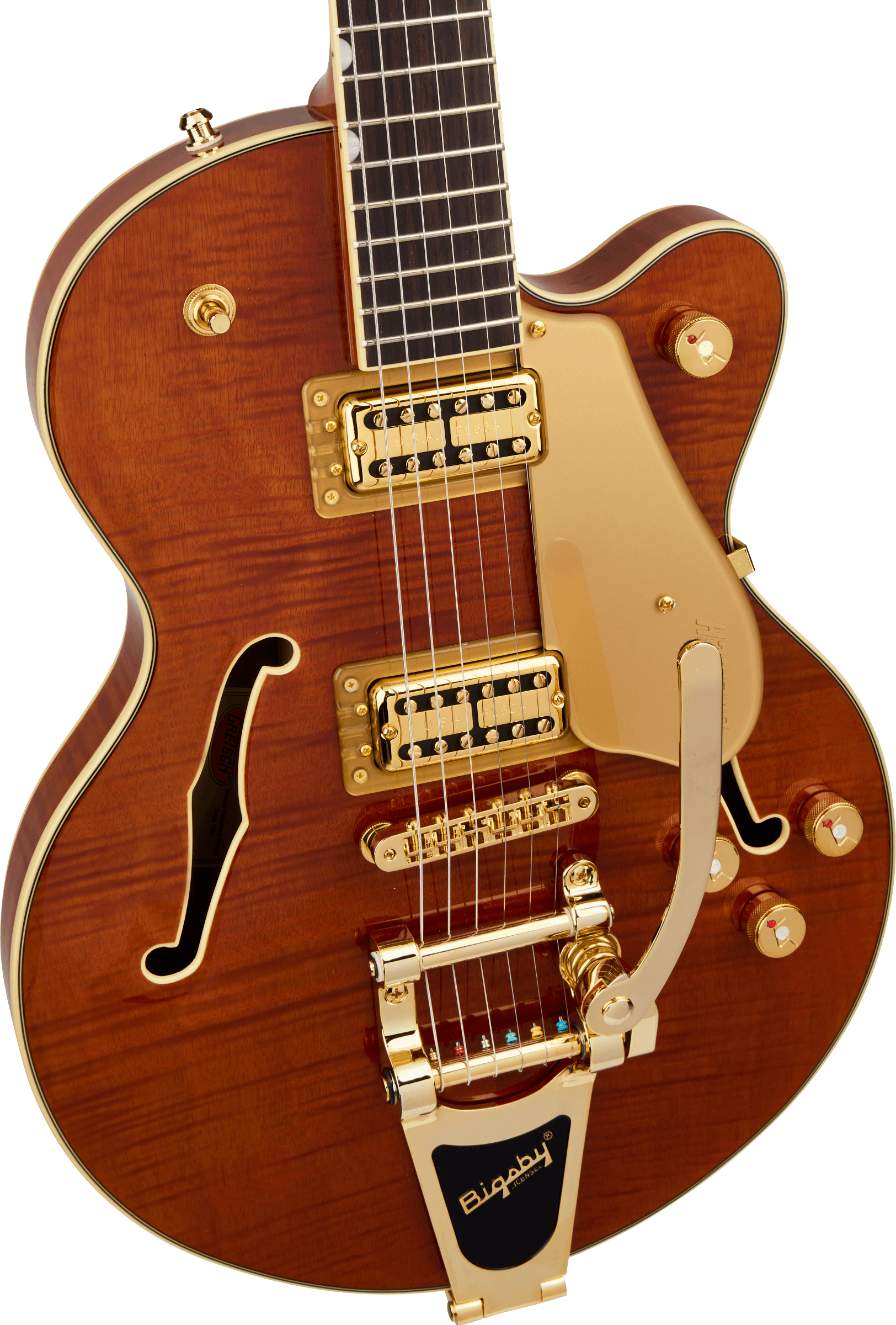 Gretsch Electromatic® LTD Flame Okoume Broadkaster® Jr. Single -Cut with Bigsby®, Rosewood Fingerboard, Roundup Orange