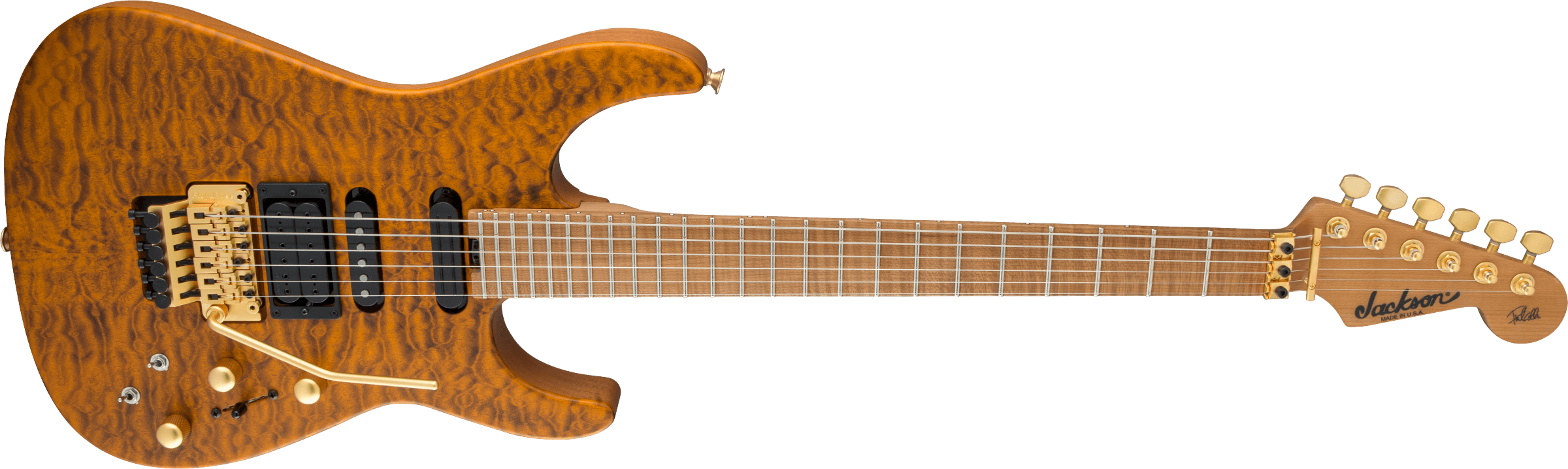 USA Signature Phil Collen PC1™ Satin Stain, Caramelized Flame Maple Fingerboard, Satin Transparent Amber