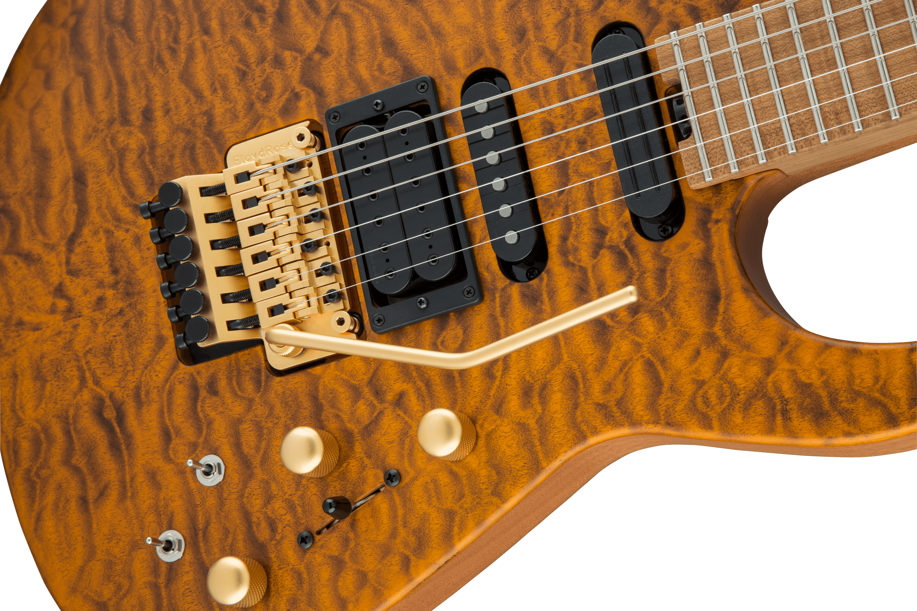 USA Signature Phil Collen PC1™ Satin Stain, Caramelized Flame Maple Fingerboard, Satin Transparent Amber