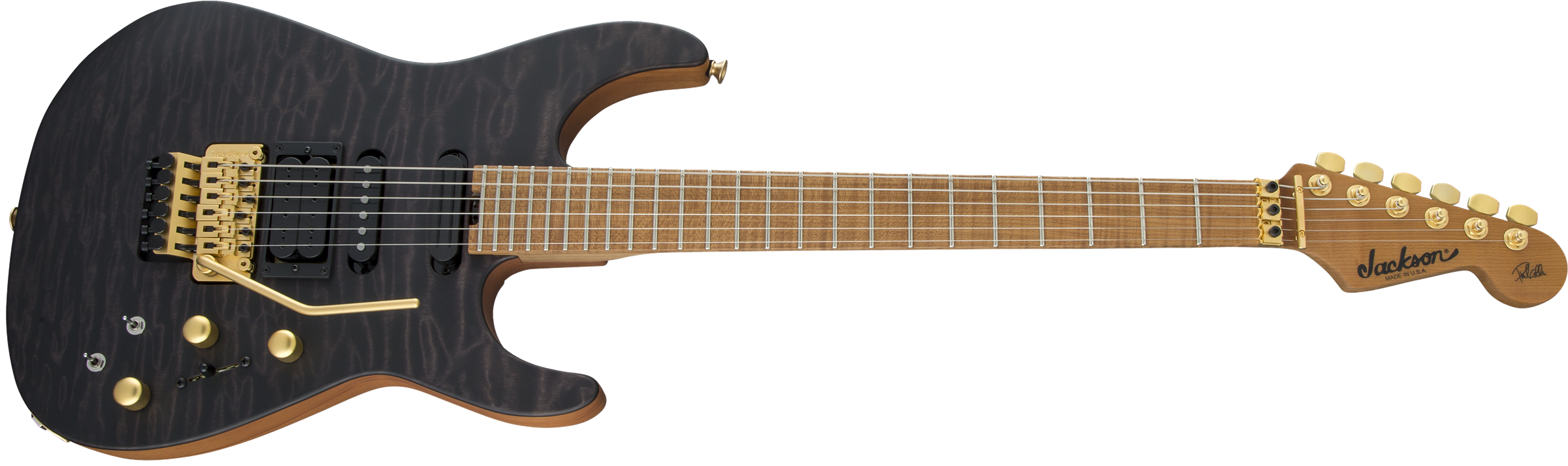 USA Signature Phil Collen PC1™ Satin Stain, Caramelized Flame Maple Fingerboard, Satin Transparent Black