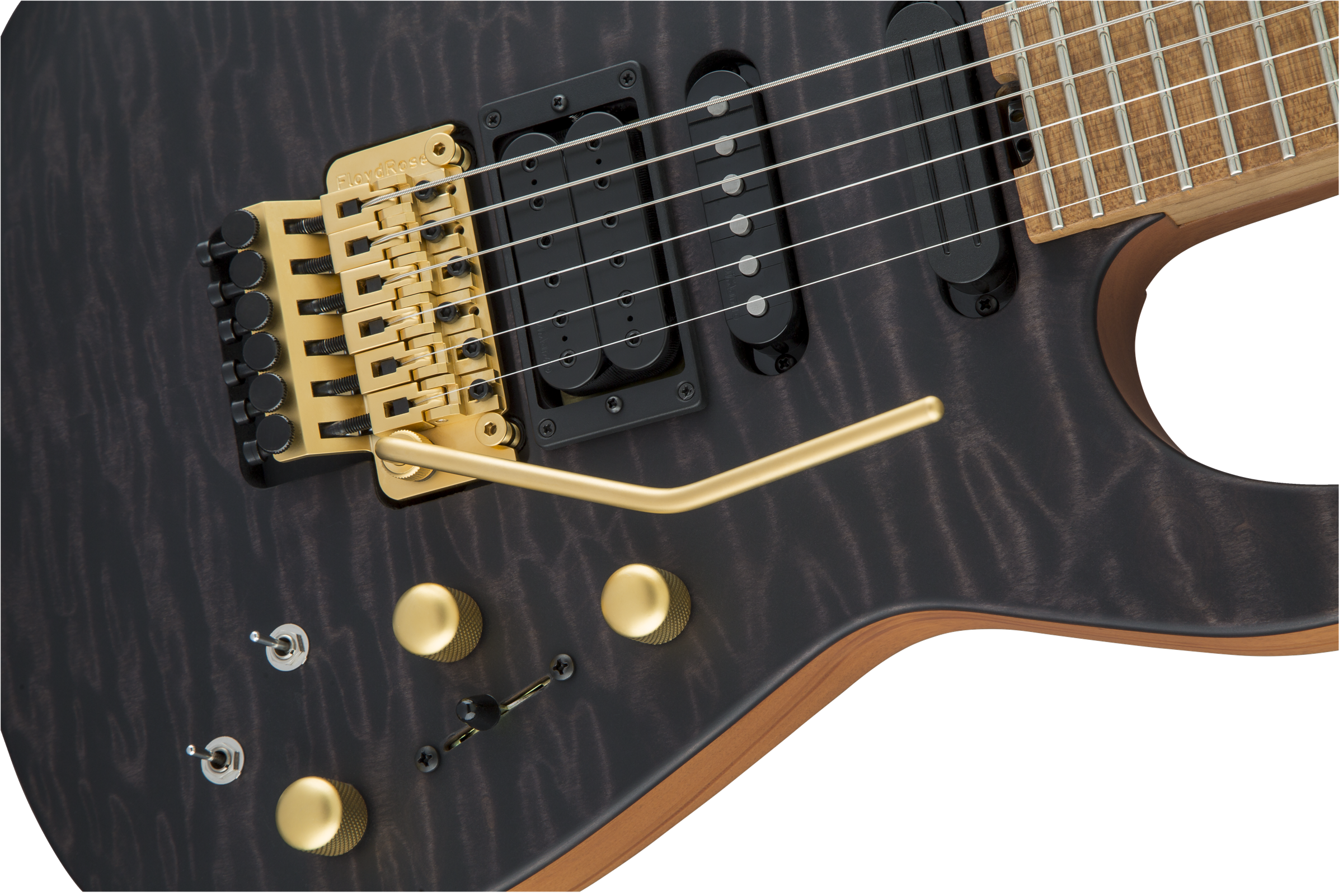 USA Signature Phil Collen PC1™ Satin Stain, Caramelized Flame Maple Fingerboard, Satin Transparent Black