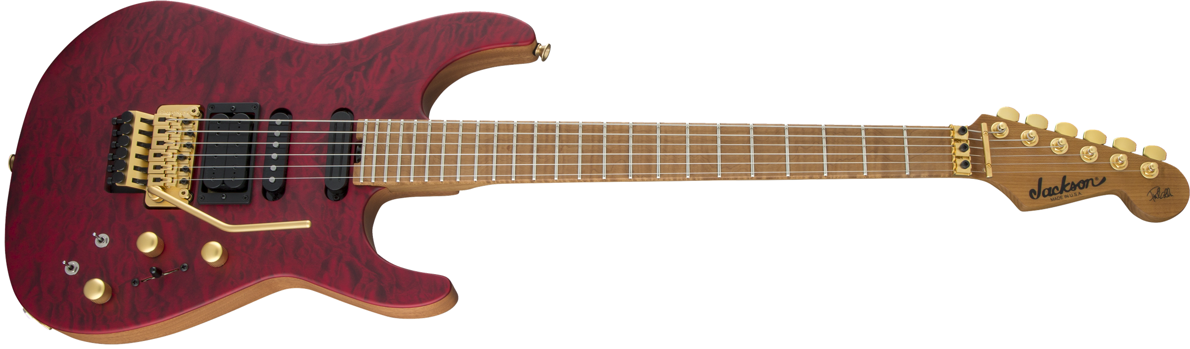 USA Signature Phil Collen PC1™ Satin Stain, Caramelized Flame Maple Fingerboard, Satin Transparent Red