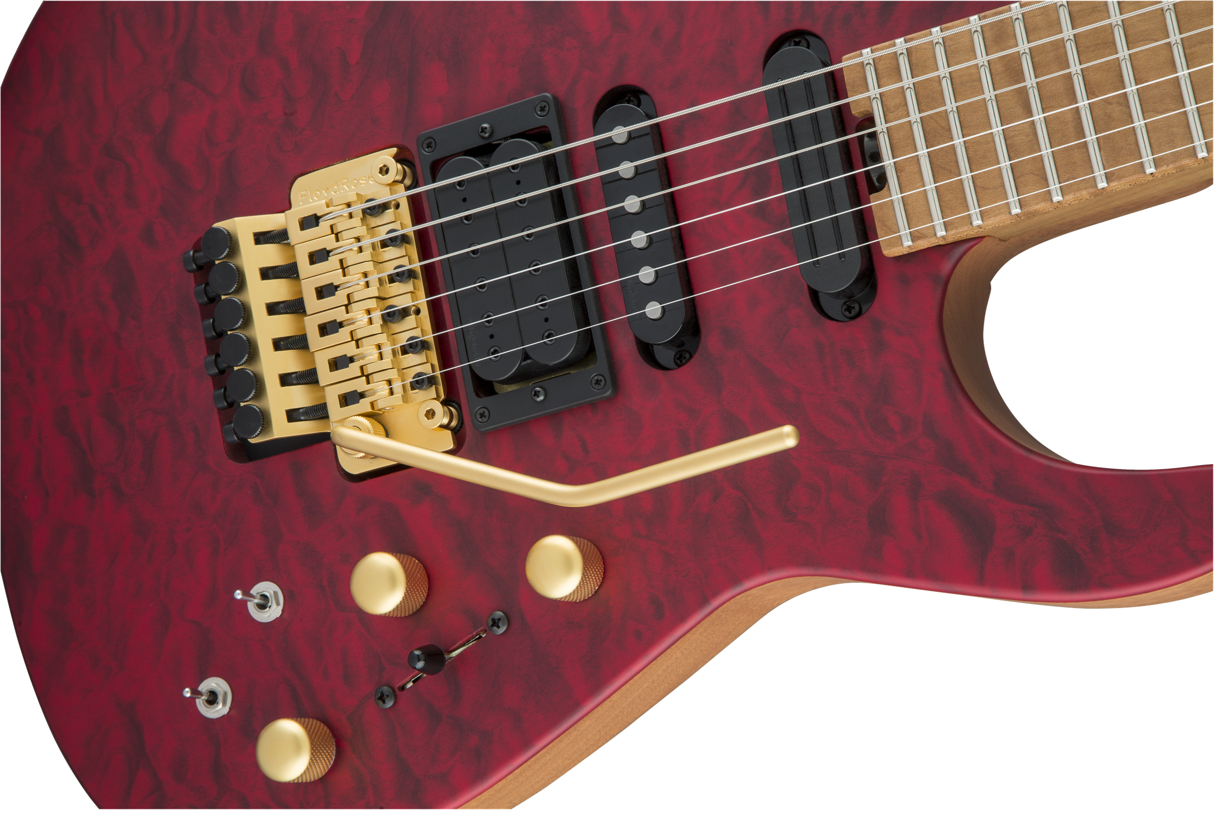 USA Signature Phil Collen PC1™ Satin Stain, Caramelized Flame Maple Fingerboard, Satin Transparent Red