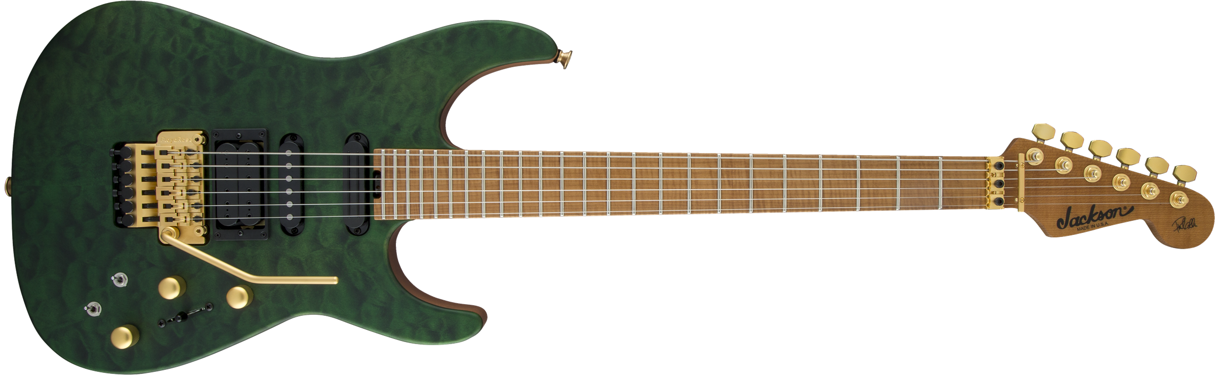 USA Signature Phil Collen PC1™ Satin Stain, Caramelized Flame Maple Fingerboard, Satin Transparent Green