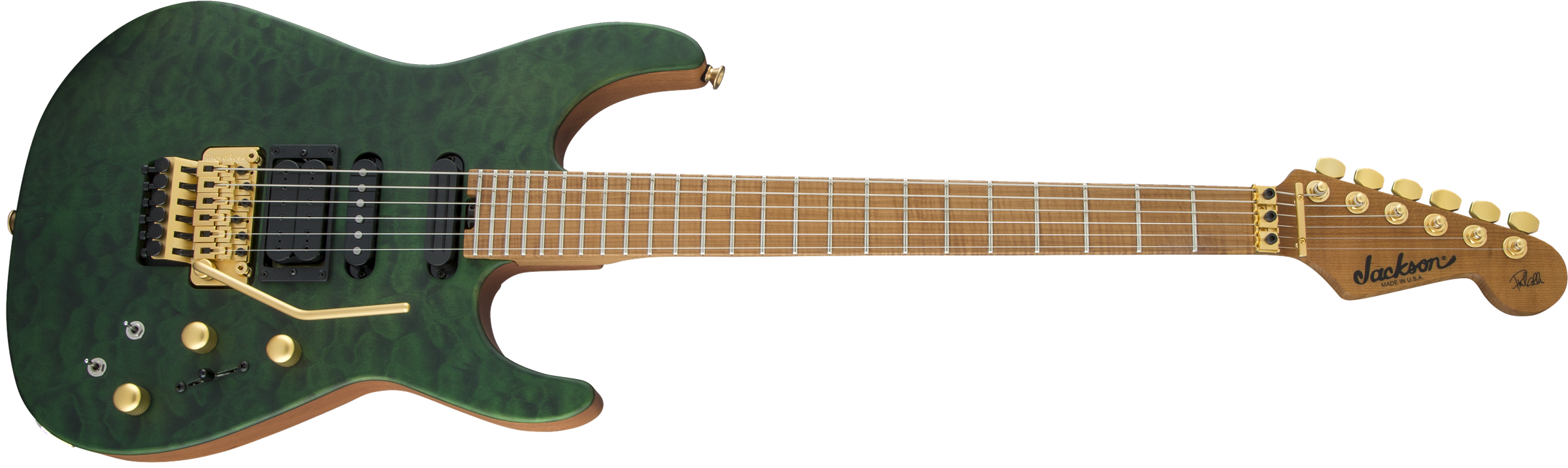 USA Signature Phil Collen PC1™ Satin Stain, Caramelized Flame Maple Fingerboard, Satin Transparent Green