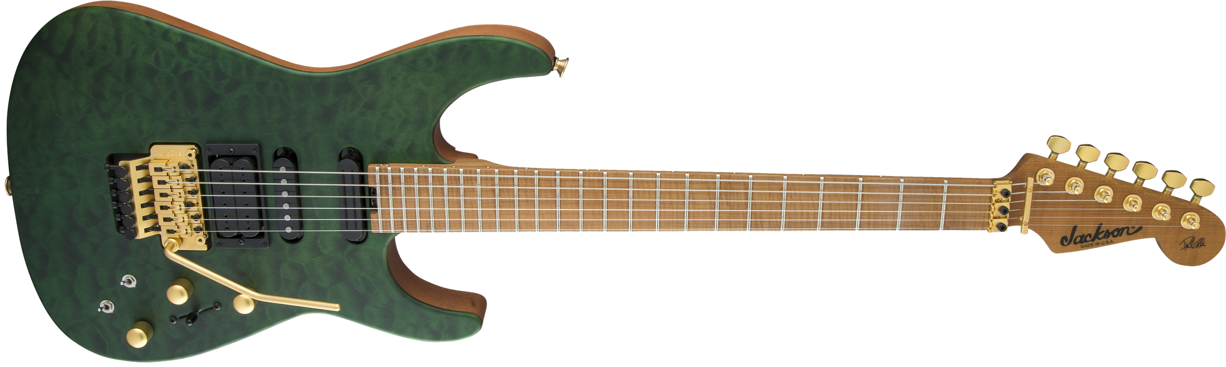 USA Signature Phil Collen PC1™ Satin Stain, Caramelized Flame Maple Fingerboard, Satin Transparent Green