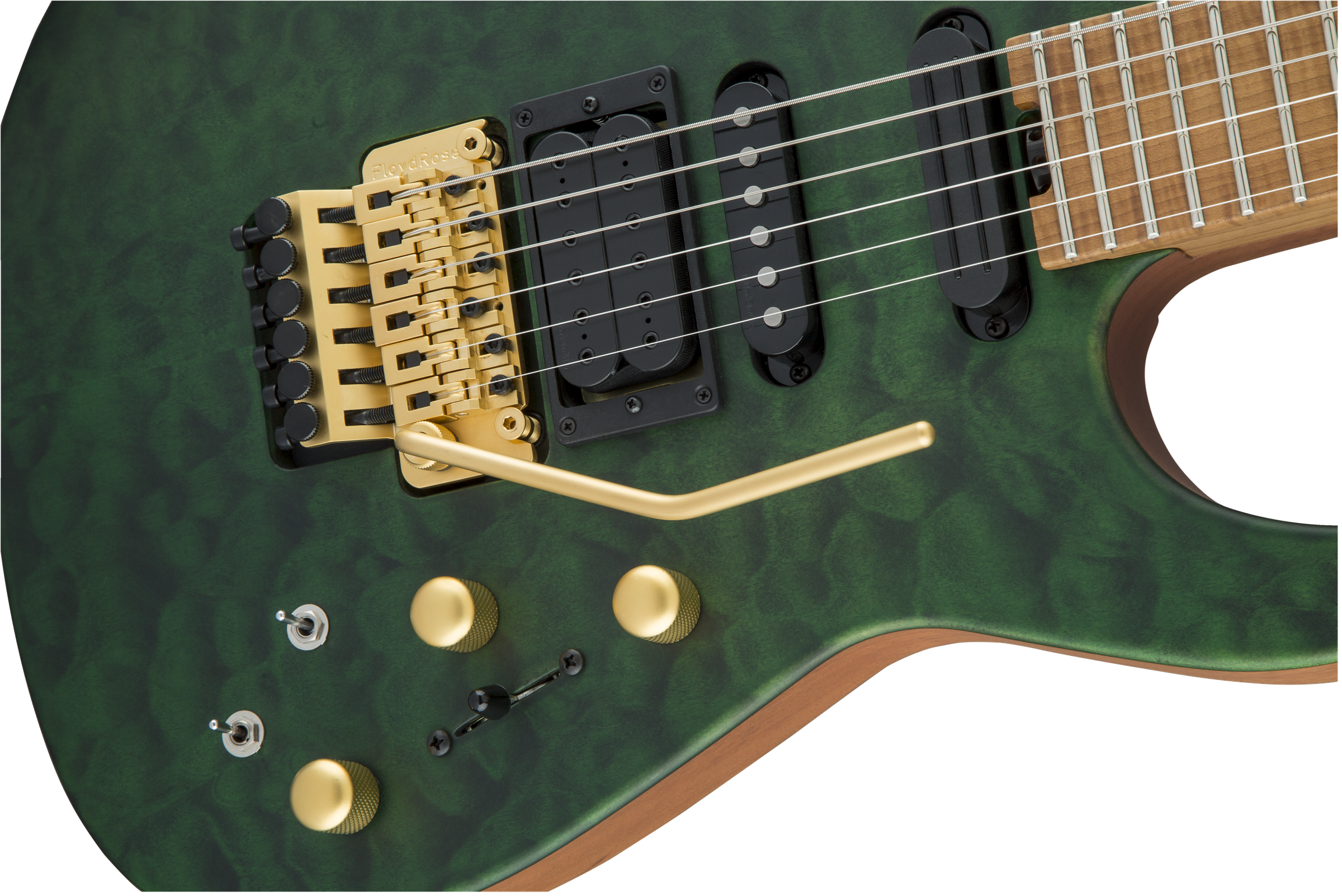 USA Signature Phil Collen PC1™ Satin Stain, Caramelized Flame Maple Fingerboard, Satin Transparent Green