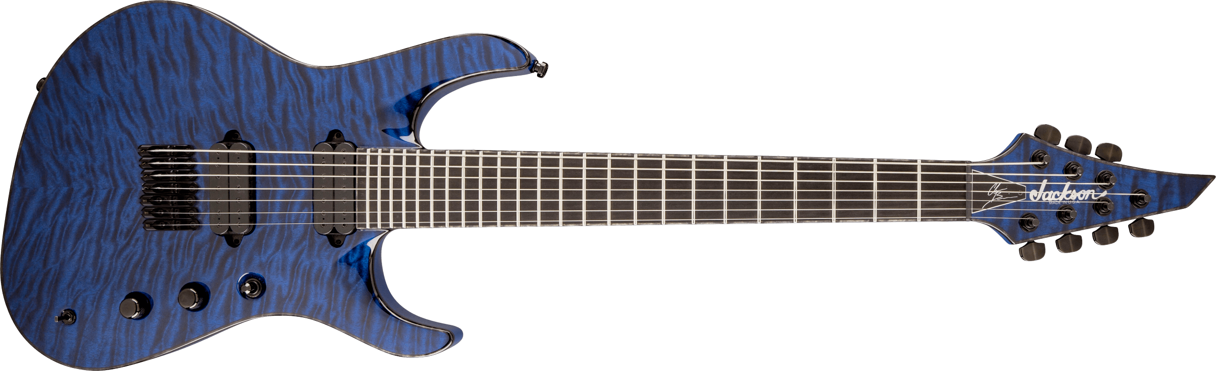 USA Signature Chris Broderick Soloist™ HT7. Ebony Fingerboard. Transparent Blue