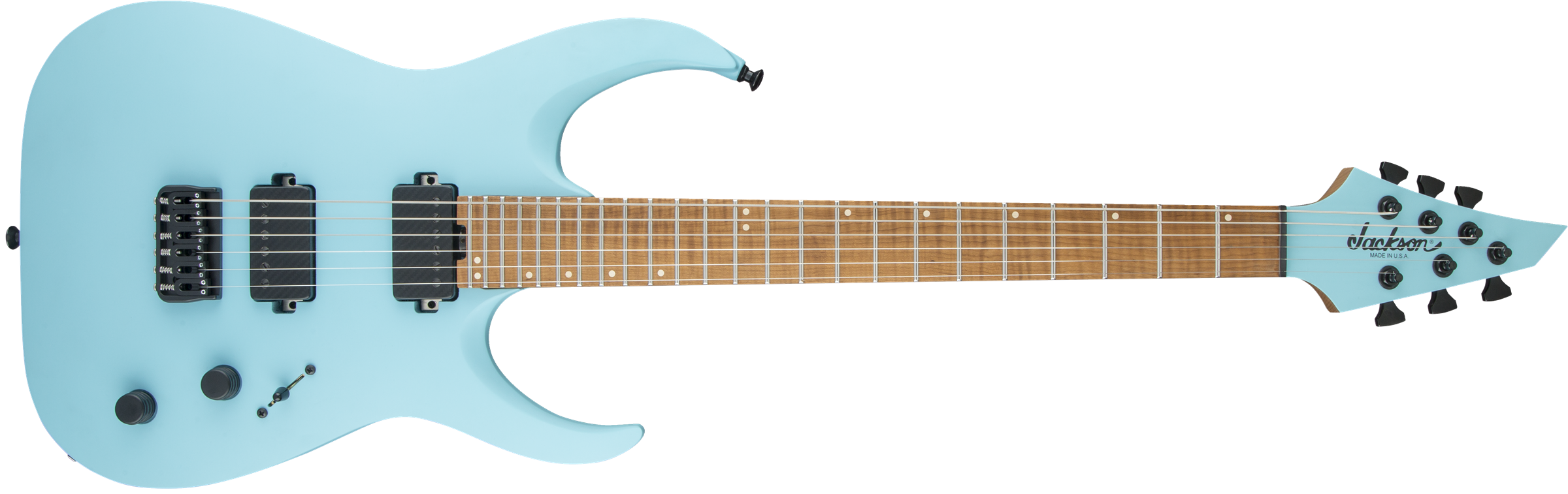 USA Signature Misha Mansoor Juggernaut HT6, Caramelized Flame Maple Fingerboard, Satin Daphne Blue