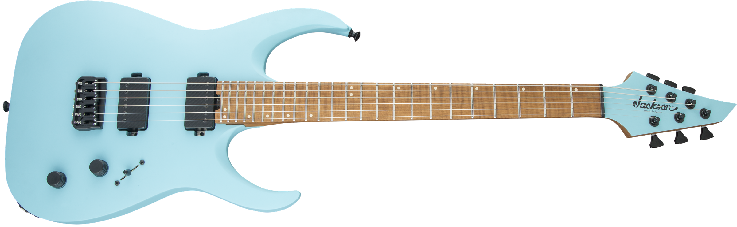 USA Signature Misha Mansoor Juggernaut HT6, Caramelized Flame Maple Fingerboard, Satin Daphne Blue