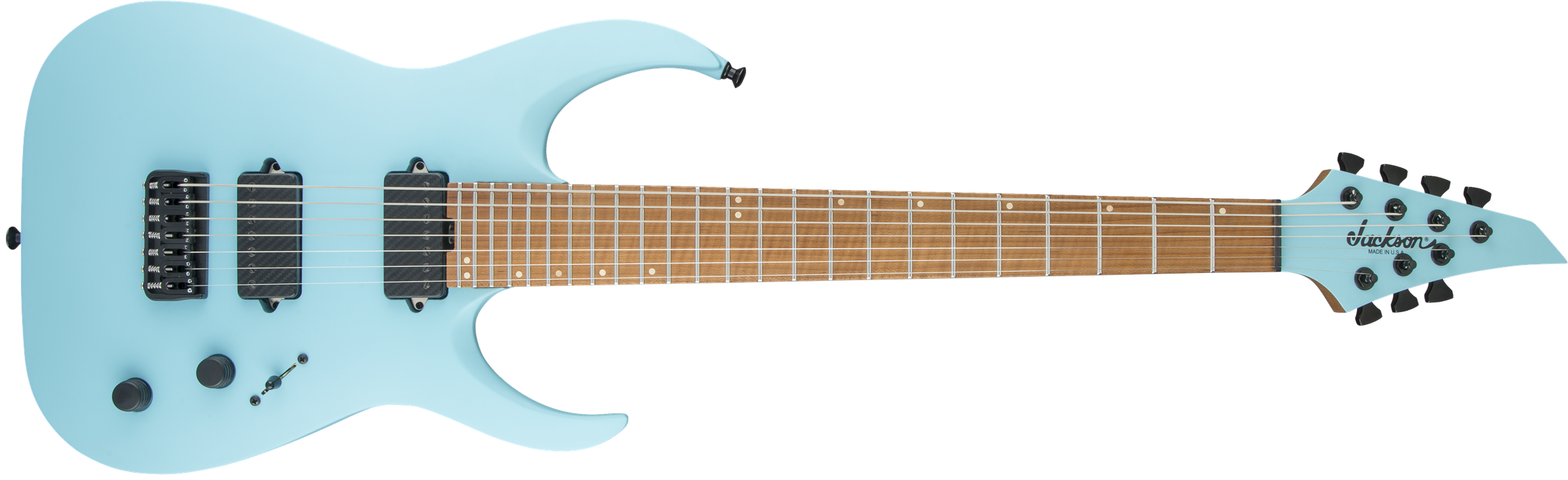 USA Signature Misha Mansoor Juggernaut HT7, Caramelized Flame Maple Fingerboard, Satin Daphne Blue