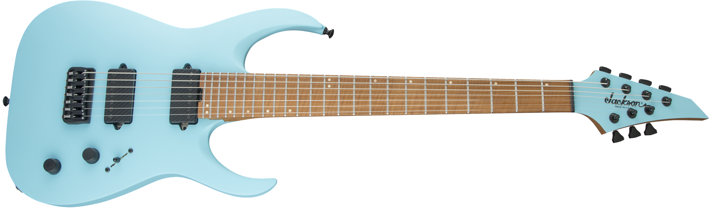 USA Signature Misha Mansoor Juggernaut HT7, Caramelized Flame Maple Fingerboard, Satin Daphne Blue