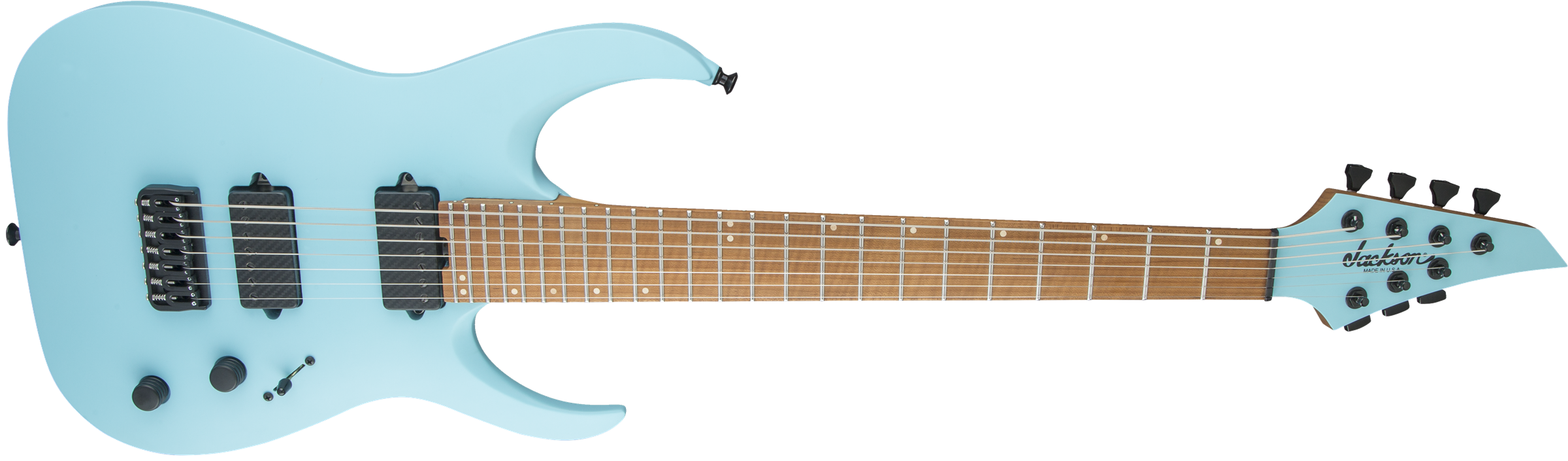 USA Signature Misha Mansoor Juggernaut HT7, Caramelized Flame Maple Fingerboard, Satin Daphne Blue